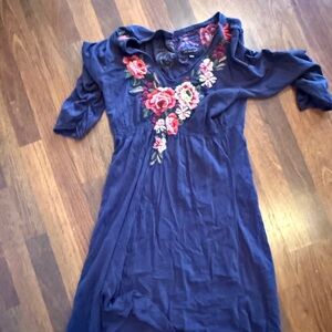 Johnny Waas Floral Embroidered Navy Dress